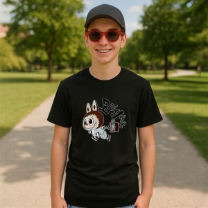 Tricou Labubu beijing fuga, Unisex Dama si Barbat | Copii, Culoare Negru - Img 4