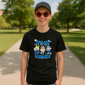 Tricou Labubu birthday albastru, Unisex Dama si Barbat | Copii, Culoare Negru - Img 4