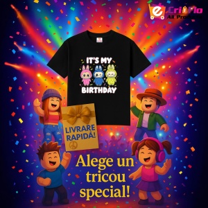 Tricou Labubu birthday trio, Unisex Dama si Barbat | Copii, Culoare Negru - Img 6