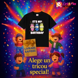 Tricou Labubu birthday trio, Unisex Dama si Barbat | Copii, Culoare Negru - Img 11