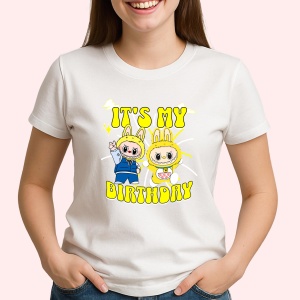 Tricou Labubu birthday yellow, Unisex Dama si Barbat | Copii - Img 2