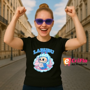 Tricou Labubu bubblegum, Unisex Dama si Barbat | Copii, Culoare Negru - Img 3