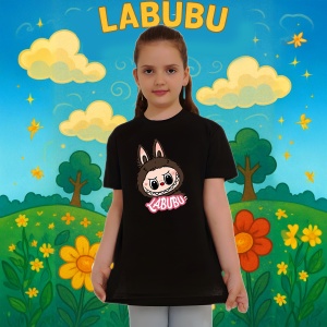 Tricou Labubu fata clasica, Unisex Dama si Barbat | Copii, Culoare Negru - Img 8