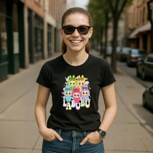Tricou Labubu fundite Labubu, Unisex Dama si Barbat | Copii, Culoare Negru - Img 5