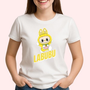 Tricou Labubu galben simplu, Unisex Dama si Barbat | Copii - Img 2