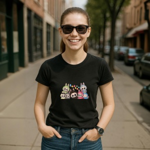 Tricou Labubu gasca completa, Unisex Dama si Barbat | Copii, Culoare Negru - Img 5