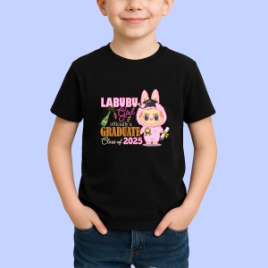 Tricou Labubu graduata roz 2025, Unisex Dama si Barbat | Copii, Culoare Negru - Img 2