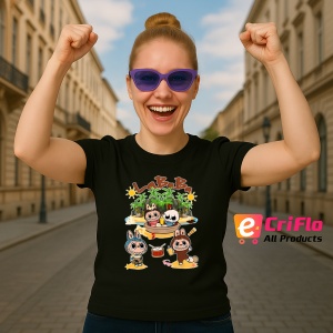 Tricou Labubu insula tobe, Unisex Dama si Barbat | Copii, Culoare Negru - Img 3
