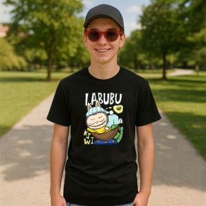 Tricou Labubu kiwi hamac, Unisex Dama si Barbat | Copii, Culoare Negru - Img 4