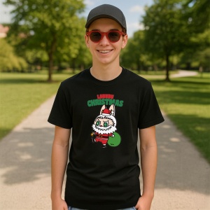 Tricou Labubu mos craciun, Unisex Dama si Barbat | Copii, Culoare Negru - Img 4