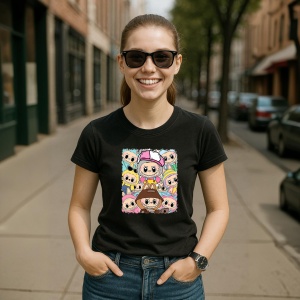 Tricou Labubu multiplu party, Unisex Dama si Barbat | Copii, Culoare Negru - Img 5