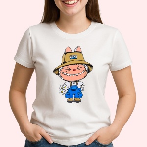 Tricou Labubu pisica portocalie, Unisex Dama si Barbat | Copii - Img 2