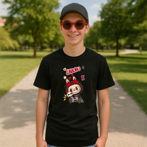 Tricou Labubu pupici, Unisex Dama si Barbat | Copii, Culoare Negru - Img 4
