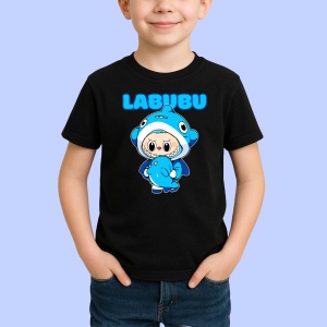 Tricou Labubu rechin, Unisex Dama si Barbat | Copii, Culoare Negru - Img 2