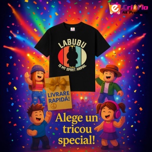 Tricou Labubu spirit animal, Unisex Dama si Barbat | Copii, Culoare Negru - Img 6