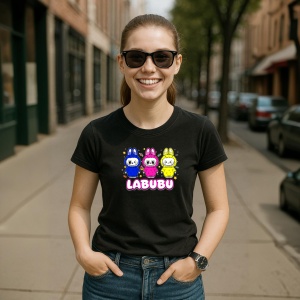 Tricou Labubu trio colorat, Unisex Dama si Barbat | Copii, Culoare Negru - Img 5