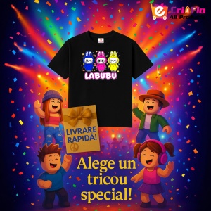 Tricou Labubu trio colorat, Unisex Dama si Barbat | Copii, Culoare Negru - Img 11