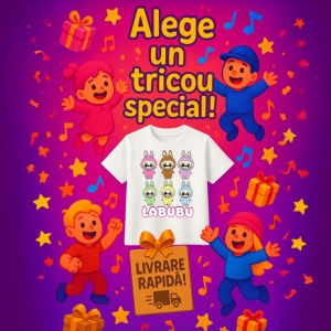 Tricou Labubu trio vertical, Unisex Dama si Barbat | Copii - Img 6