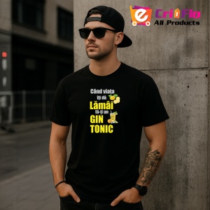 Tricou Lamaie Gin Tonic, din bumbac 100%, tricou negru, Dama | Barbat - Img 4