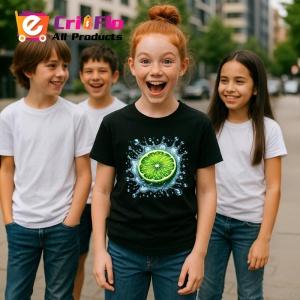Tricou Lamaie verde si explozie lichida, Fructe, Copii | Dama, culoare negru - Img 5