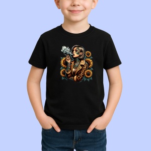Tricou Leopard girl smoking sunflowers, fata leopard fumand si floarea soarelui, Copii | Dama | Barbat , tricou negru - Img 2