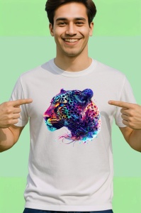 Tricou Leopard in stil pictura digitala fundal alb Copii | Dama | Barbat - Img 2