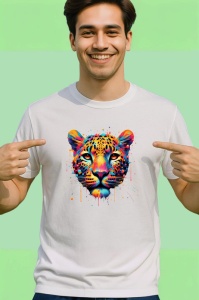 Tricou Leopard realist in culori vibrante fundal alb Copii | Dama | Barbat - Img 2