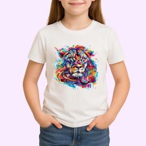 Tricou Leu artistic curcubeu cu coama flacara Copii | Dama | Barbat - Img 4