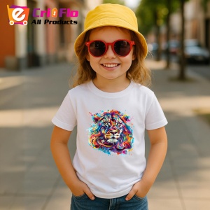 Tricou Leu artistic curcubeu cu coama flacara Copii | Dama | Barbat