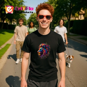 Tricou Leu cu coama multicolora in stil pictura digitala Copii | Dama | Barbat, culoare negru - Img 5