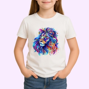Tricou Leu curcubeu cu detalii aurii si fundal alb Copii | Dama | Barbat - Img 3