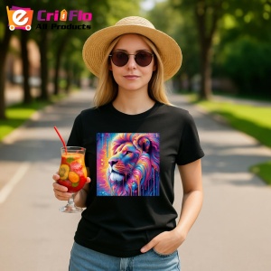 Tricou Leu pastelat in stil psihedelic fundal curat Copii | Dama | Barbat, culoare negru - Img 8