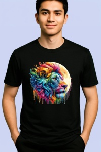 Tricou Leu regal cu coama in vant fundal alb Copii | Dama | Barbat, culoare negru - Img 2