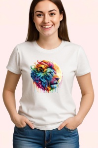 Tricou Leu regal cu coama in vant fundal alb Copii | Dama | Barbat
