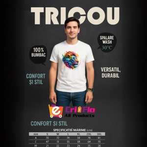 Tricou Leu regal cu coama in vant fundal alb Copii | Dama | Barbat - Img 6