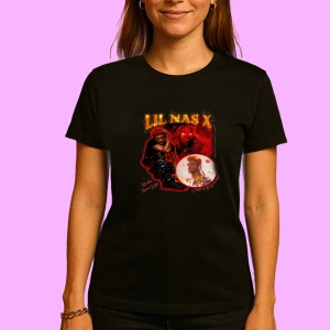 Tricou Lil Nas X - Red Theme, muzica POP, Dama | Barbat | Copii, Culoare Negru - Img 3
