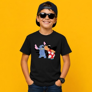 Tricou Lilo Si Stitch Imbratisare Dungi Alb Negru Urban Love, din bumbac 100%, tricou negru, Copii | Dama | Barbat