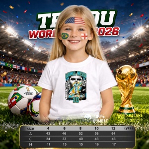 Tricou Lionel Messi Argentina World Cup Fifa 2026, din bumbac 100%, tricou alb, Copii | Dama | Barbat - Img 4