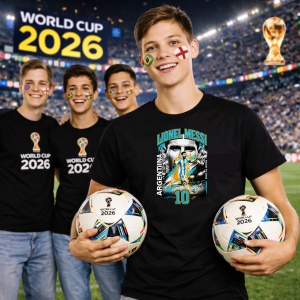 Tricou Lionel Messi Argentina World Cup Fifa 2026, din bumbac 100%, tricou negru, Copii | Dama | Barbat - Img 7