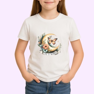 Tricou Live and Wander design luna fluture cu flori boho inspirational Copii | Dama | Barbat Barbat - Img 4