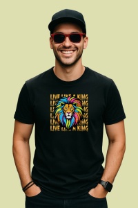 Tricou Live Like A King Leu Coama Curcubeu V2, din bumbac 100%, tricou negru Copii | Dama | Barbat - Img 2