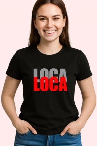 Tricou Loca Loca Text Rosu Si Negru Design Modern, din bumbac 100%, tricou negru Copii | Dama | Barbat - Img 3