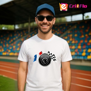 Tricou Logo Peugeot Negru Cu Steaguri | Unisex Dama si Barbat - Img 2
