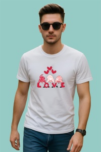 Tricou Love Gnomi Indragostiti Inimi Rosii, din bumbac 100% , tricou alb pentru Copii | Dama | Barbat