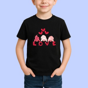 Tricou Love Gnomi Indragostiti Inimi Rosii, din bumbac 100%, tricou negru Copii | Dama | Barbat - Img 2