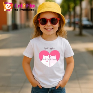 Tricou Love You Pisici Albe Inima Roz Fundal Alb, din bumbac 100% , tricou alb pentru Copii | Dama | Barbat - Img 5