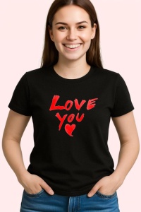 Tricou Love You Scris Artistic Rosu Pe Alb, din bumbac 100%, tricou negru Copii | Dama | Barbat - Img 3