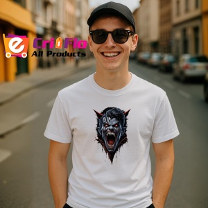 Tricou Lup negru infricosator fundal rosu Copii | Dama | Barbat - Img 6