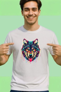Tricou Lup realist cu efecte multicolore si limba scoasa Copii | Dama | Barbat - Img 2