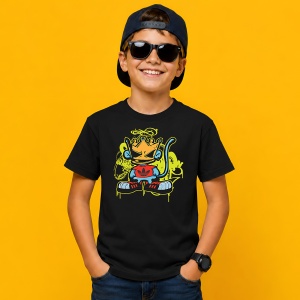 Tricou Maimuta Rege King Monkey Urban Graffiti Neon Yellow Art, din bumbac 100%, tricou negru, Copii | Dama | Barbat - Img 3
